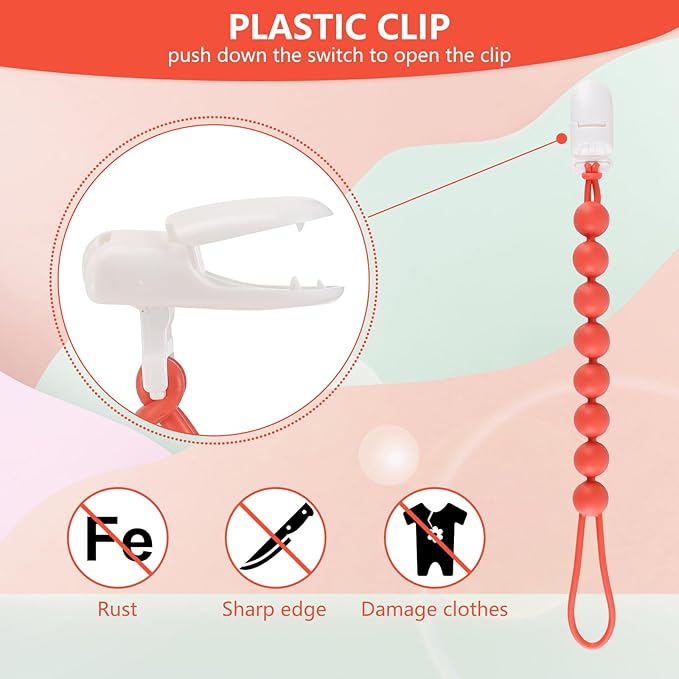 4-Pack Silicone Pacifier Clips for Baby Boys and Girls - with One-Piece Beads, Flexible and Rust-Free Holders for Teething Relief and Baby Essentials - Safe for Newborns (Pink)