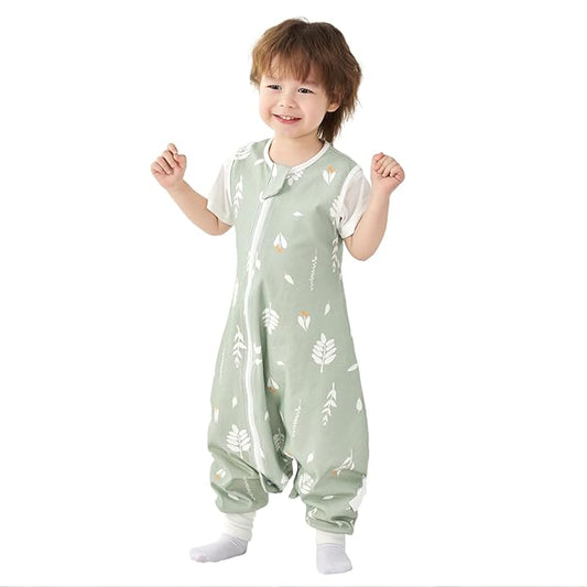 Super Soft 0.5 TOG Sleep Sack with Legs, 100% Organic Cotton Side Open Lightweight Toddler Sleep Sack with Feet, Foliage, Size M