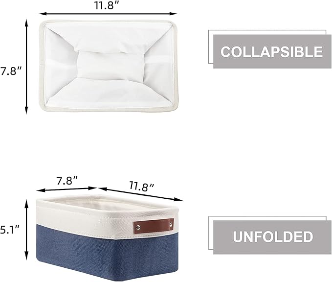 HNZIGE Small Baskets for Storage(6 Pack) Fabric Storage Baskets for Shelves, Foldable Storage Basket for Organizing Closets, Nursery, Baskets for Gifts Empty (White&Blue, 11.8" x 7.8" x 5.1")