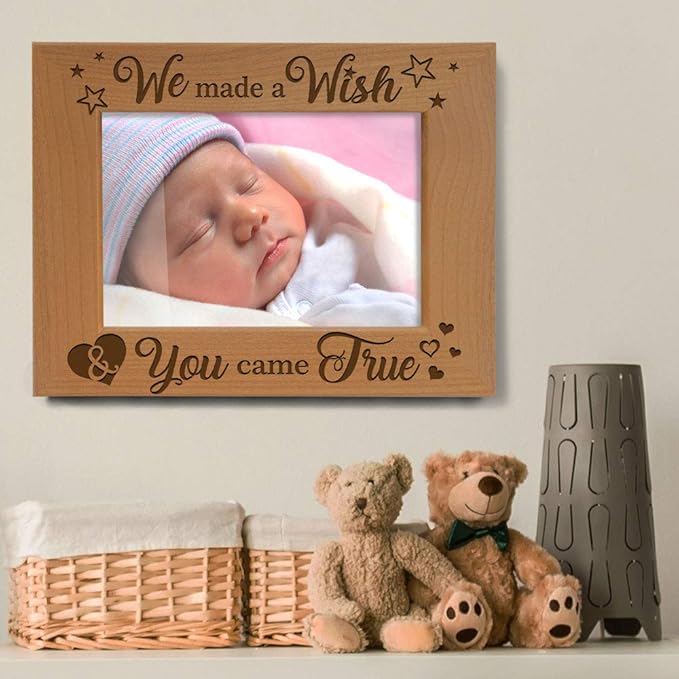 KATE POSH - We Made a Wish & You Came True Engraved Natural Wood Picture Frame, Baby Gifts for New Moms & Dads, Adoption Gifts (5x7 Horizontal)