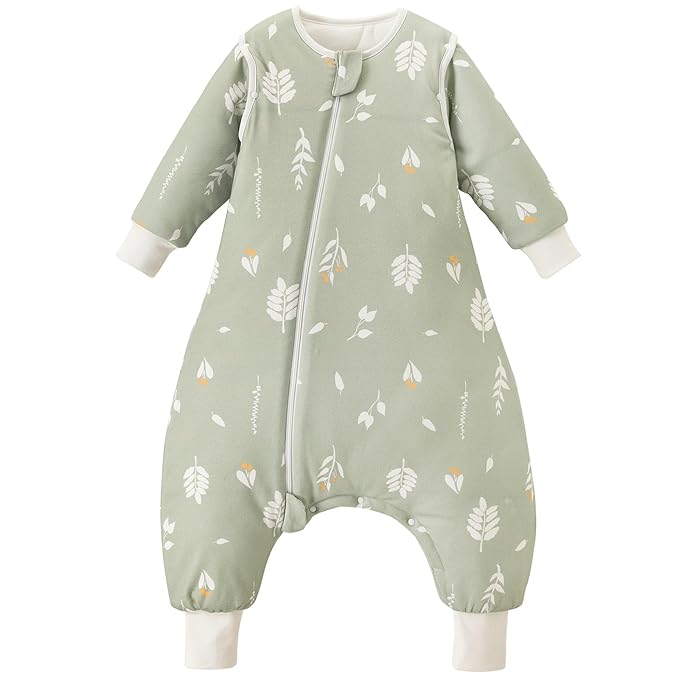 3.5 TOG Super Soft Thick Detachable Long Sleeves Sleep Sack with Feet, 100% Cotton Winter Warm Toddler Sleep Sack, Foliage, Size L