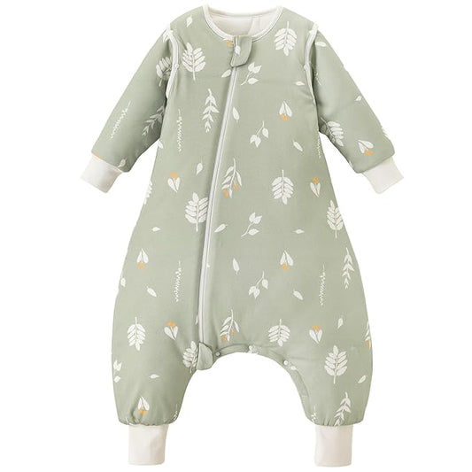 3.5 TOG Super Soft Thick Detachable Long Sleeves Sleep Sack with Feet, 100% Cotton Winter Warm Toddler Sleep Sack, Foliage, Size L