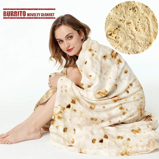 Burrito Tortilla Throw Blanket, 2.0 Double Sided Burritos Taco Tortilla Wrap Blankets for Adults Kids, Giant Funny Realistic Food Blankets, Soft Flannel Round Throw Blanket 80in
