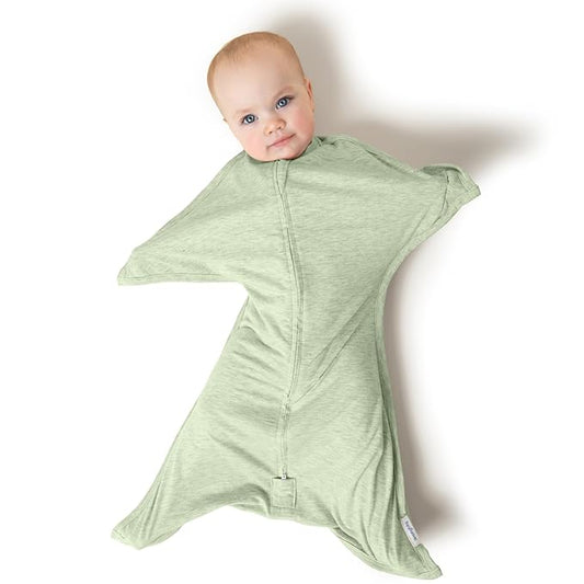 SleepingBaby Zipadee-Zip Transition Swaddle - Cozy Baby Swaddling Blanket with Zipper Convenience - Roomy Wearable Blanket for Easy Diaper Changes - 12-24 Month - Zen Garden Green Heather