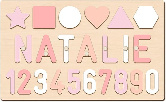 Name Puzzle for Kids Personalized, First Birthday for Baby Boy Girl, Wooden Name Puzzles for Toddlers 1-3, Educational Toys for 1 Year Old (Number)