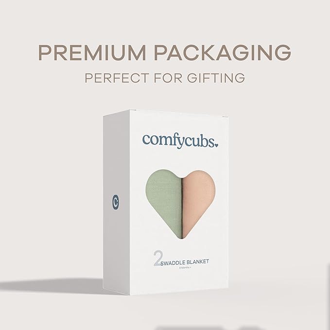 Comfy Cubs Muslin Swaddle Blankets Pack of 2 - 47 x 47 Inch Soft Cotton Baby Blanket Set, Large Multipurpose Wraps for Newborns - Self-Soothing Swaddles for Newborns - Sage & Blush