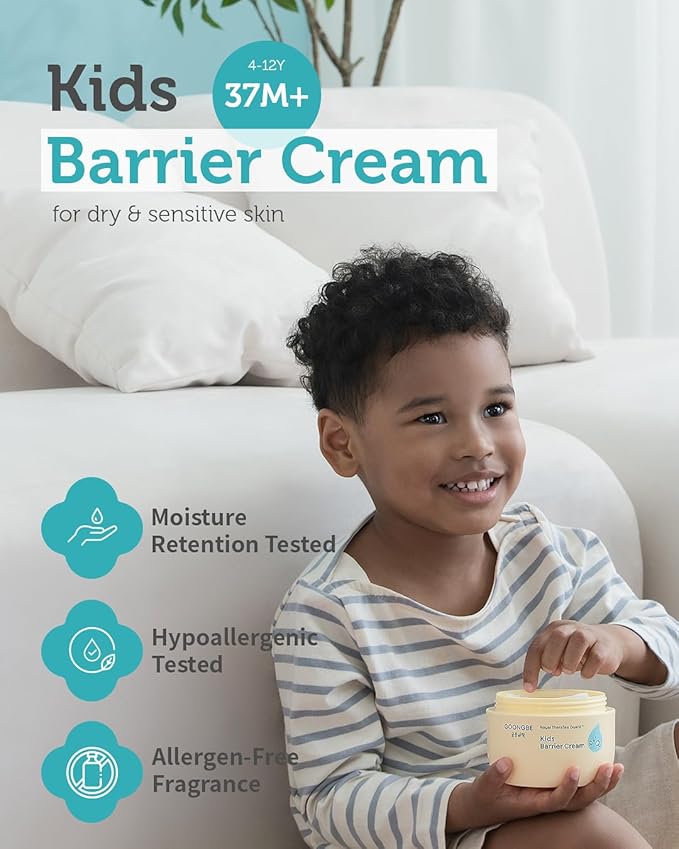 Kids' Barrier Cream - Korean Kids Daily Intensive Moisturizing Cream for Face and Body - Improves Skin Barrier & Soothing Rough Skin with Cica and Panthenol - Allergen Free Scent, 6.08 oz.