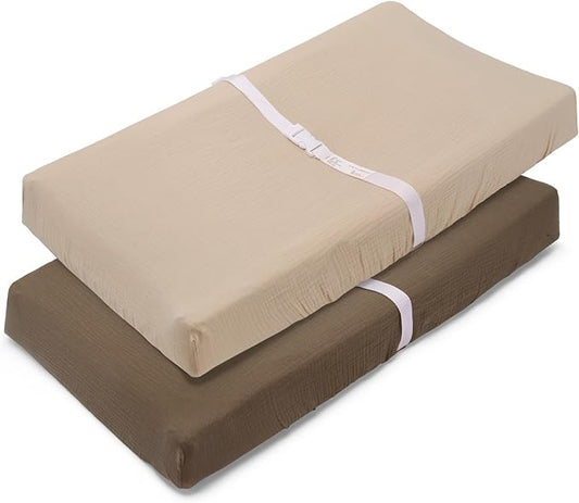 Muslin Changing Pad Cover for Baby Girls Boys-2 Pack 17"x 33" Cotton Soft Breathable Diaper Changing Pad Cover-Cozy Changing Pad Sheets-Neutral Baby Showers Gift-Taupe Brown & Light Beige