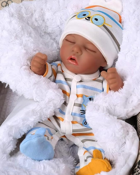 Lifelike Reborn Baby Dolls Black,- 12 Inch Washable African-American Black Realistic Sleeping Newborn Small Baby Doll for 3 + Year Old Kids，Best Gift for Kids-boy
