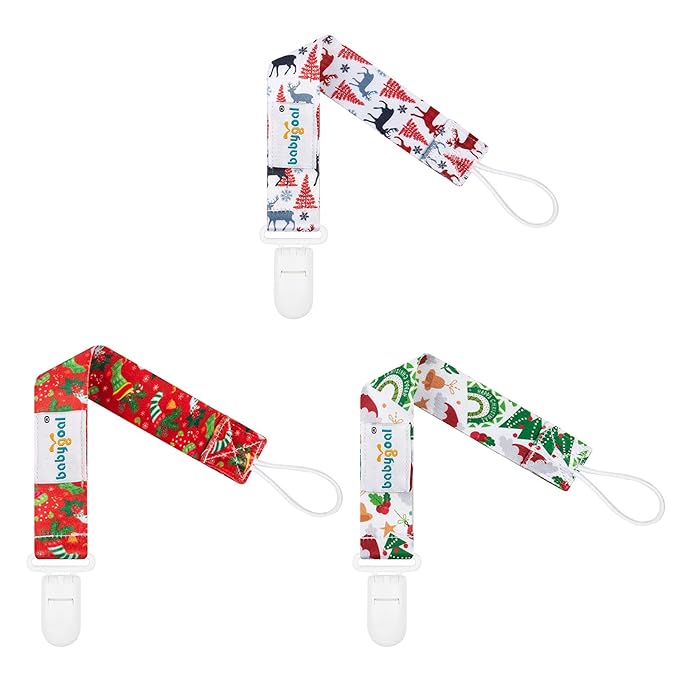 Babygoal Christmas Pacifier Clips, 6 Pack Binky Paci Holder and Leash for Boys and Girls Fits for Most Pacifier, Binkie Styles & Baby Teethers & Toys and Xmas Gift 6PB11