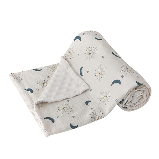 DaysU Baby Blankets Unisex with Muslin Cotton Front and Dotted Fleece Back, Silky Micro Super Soft Plush Newborn Baby Blankets for Boys Girls, Bed Blanket Bed Throws, Star Moon, 30x40 inches