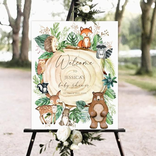 Welcome Sign Baby Shower, Baby Shower Sign, Woodland Baby Shower Welcome Sign, Woodland Animals Baby Shower, Greenery Baby Shower, LJGL16