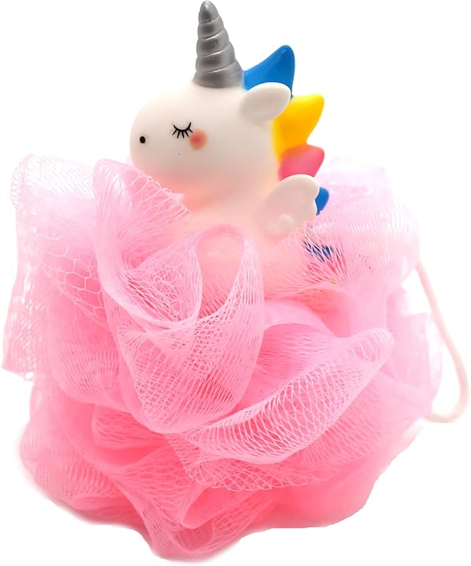 Cute Unicorn Kids Bath Loofahs Balls for Baby Girls Boys Mesh Shower Ball Pouf Exfoliating Bath Sponge Body Cleaner Bath Accessories