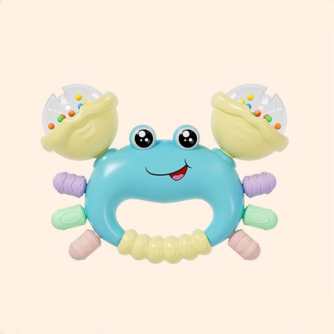 Baby Crab Rattle Toy - ABS Material, Handheld Crab Shaped Toy for Infants, Early Education Grip & Smart Toy for Newborn Boys and Girls(345A) (Blue)