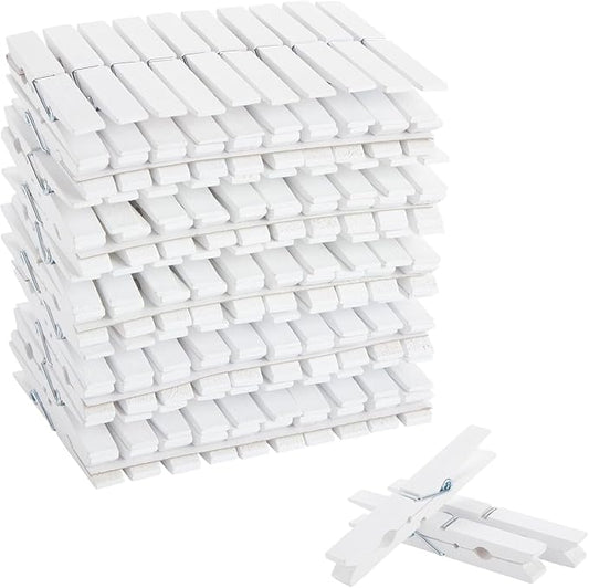 Juvale 100 Pack Wooden Clothespins for Hanging Laundry, Crafts, Photos (White, 4 in Clothes Pins Wooden)