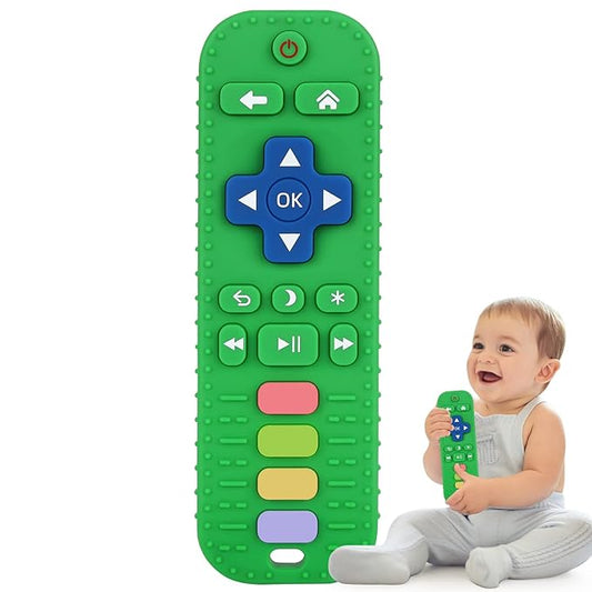 Fu Store Silicone Teething Toys for 0-12 Months 3-24 Months Infant Toddlers Remote Control Shape Teethers for Babies Chew Toys Relief Soothe Babies Gums Set Dishwasher and Refrigerator Safe Green