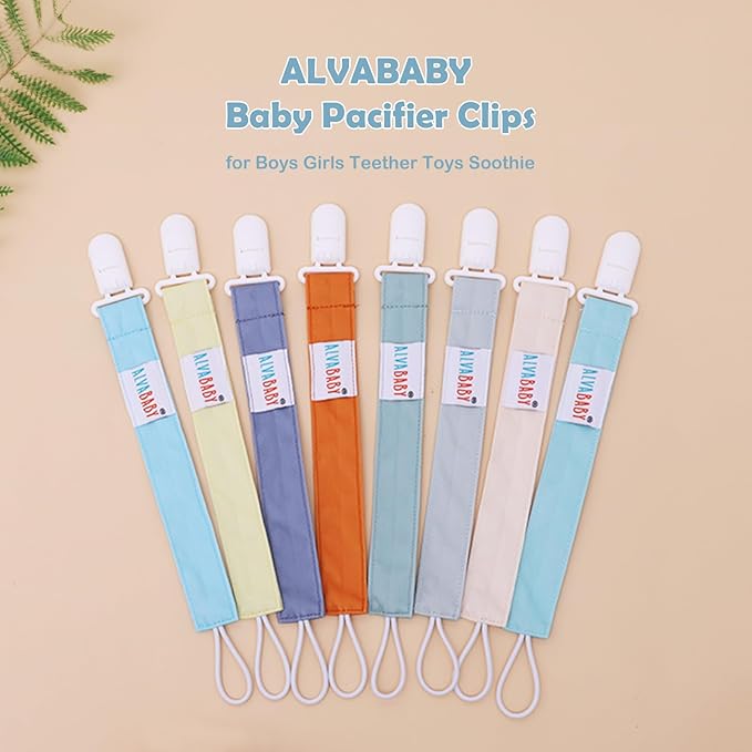 ALVABABY Pacifier Clips for Neutral Boys Girls 8 Pack Pacifier Binky Paci Holder Leashes for Baby