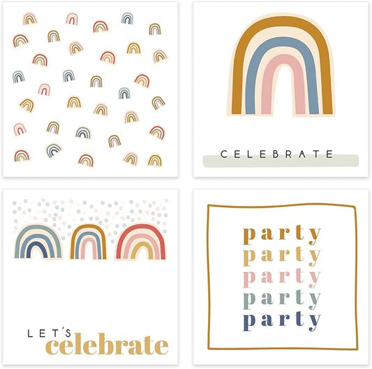 Modern Rainbow Party Beverage Napkins / 48 Colorful Celebrate Cocktail Napkins / 4 Stylish Gender Neutral Designs / 4 3/4" x 4 3/4" Birthday Baby Shower 4 3/4" x 4 3/4" Napkin Set/Made In The USA