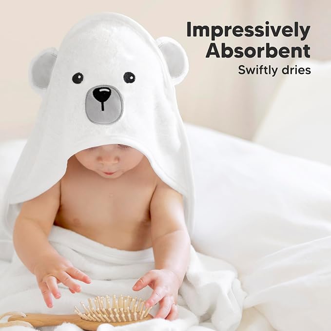 KeaBabies Hooded Baby Towel for Newborn - Viscose Derived from Bamboo Large Baby Bath Towels with Hood for Boys, Girls, Toddler, Extra Absorbent & Soft Newborn Bath Essentials (Polar)