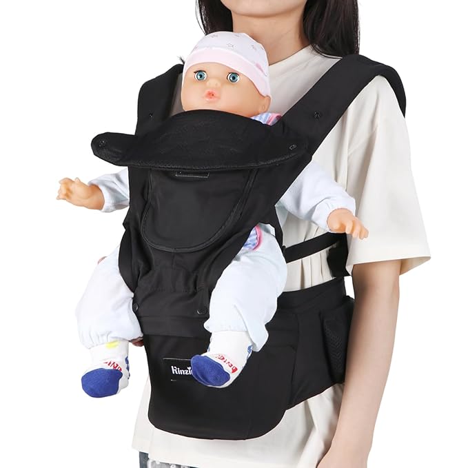 Baby Carrier with Hip Seat 6 in 1 Newborn to Toddler Adjustable Infant Sling with Lumbar Support Baby Wraps Carrier Soft Baby Holder Carrier Lightweight for Women and Men Black All Season