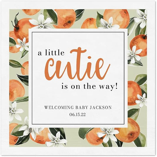 Little Cutie Personalized Baby Shower Napkins / 100 Clementine 4 3/4" x 4 3/4" Beverage Napkins/Gender Neutral Baby Citrus Party Napkins/Made In The USA