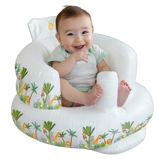 1 Piece Inflatable Baby Seat, Beautiful Jungle Design Baby Chair for 3 Months & Up, PVC High-Strength Thermoplastic Inflatable Chair, Sit Me Up, Infant Seat Easy to Inflate