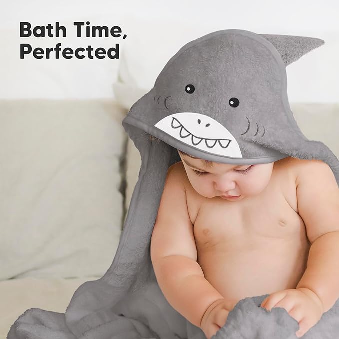 KeaBabies Hooded Baby Towel for Newborn - Viscose Derived from Bamboo Large Baby Bath Towels with Hood for Boys, Girls, Toddler, Extra Absorbent & Soft Newborn Bath Essentials (Shark)