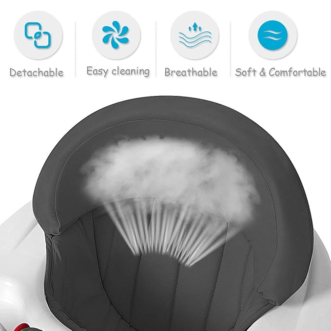 HONEY JOY Baby Walker, Foldable Seated Walker with Wheels, Removable Toy Bar, 3 Adjustable Heights, High Back Padded Seat, Baby Walkers for Boys Girls Ages 6 Months+(Gray)