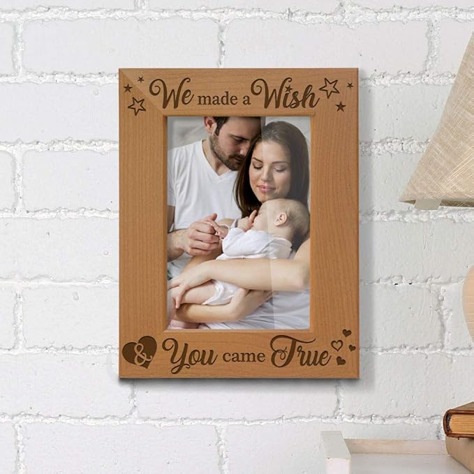 KATE POSH - We Made a Wish & You Came True Engraved Natural Wood Picture Frame, New Baby Gifts, New Mom, New Dad, Adoption Gifts (4x6 Vertical)