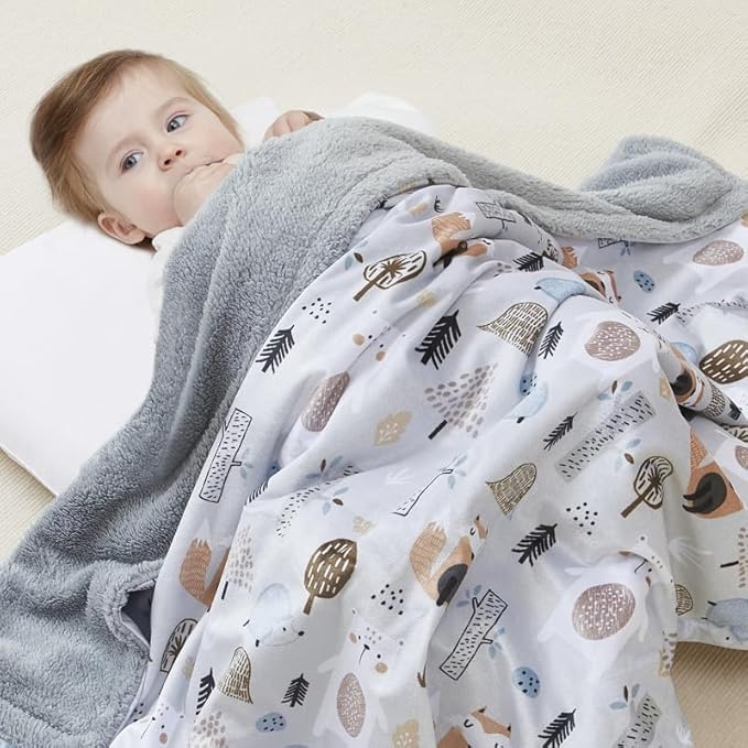 QSTEHEML Baby Blankets for Boys,Super Soft Double Layer Sherpa Blanket Neutral,Baby Gifts Plush Mink Blanket with Furry Binding and Back,Newborn Blankets for Crib(Fox,30 * 40inch)