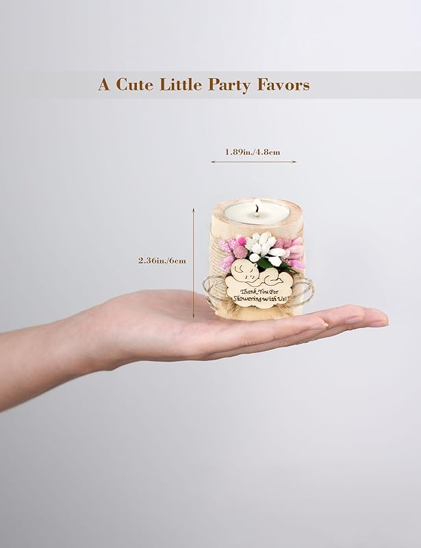Ju's Favors Wooden Candle Holders (Set of 10), Baby Shower Favors, Candle Favors for Guests, Baby Christening Party Favors for Guests.(Light brown-pink)