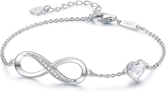 CDE Infinity Heart Birthstone Charm Link Bracelet for Women 925 Sterling Silver Adjustable Mother's Day Gift Anniversary Birthday Jewelry for Wife Girlfriend Her