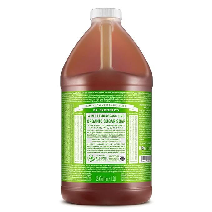 Dr. Bronner's - Organic Sugar Soap (Lemongrass, 64 Ounce) - Made with Organic Oils, Sugar and Shikakai Powder, 4-in-1 Use: Hands, Body, Face and Hair