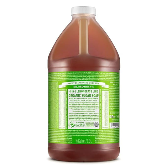Dr. Bronner's - Organic Sugar Soap (Lemongrass, 64 Ounce) - Made with Organic Oils, Sugar and Shikakai Powder, 4-in-1 Use: Hands, Body, Face and Hair