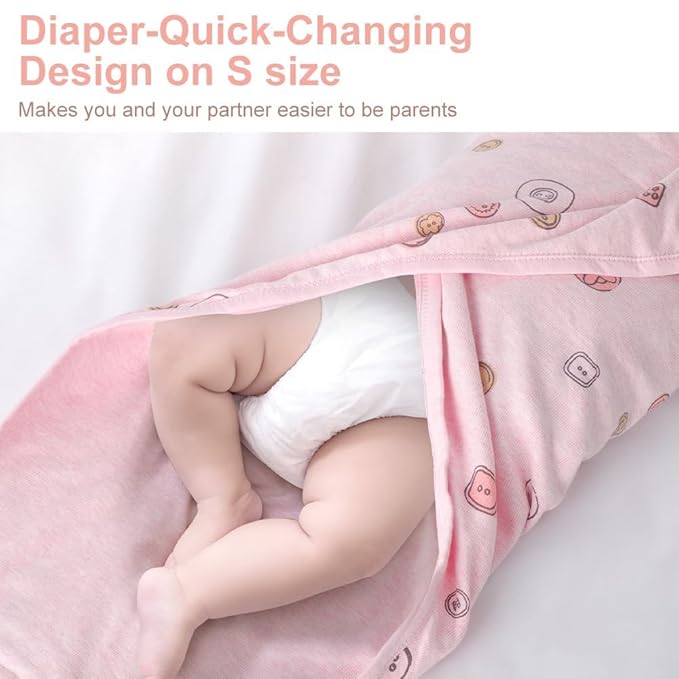 Organic Cotton Baby Swaddle Blankets, Unisex Baby Blanket Wrap for Newborn Baby Boys Girls, Skin Friendly Wearable Swaddling Sleep Sack Calms Startle Reflex (Button, Peachpink, 0-3 Months)