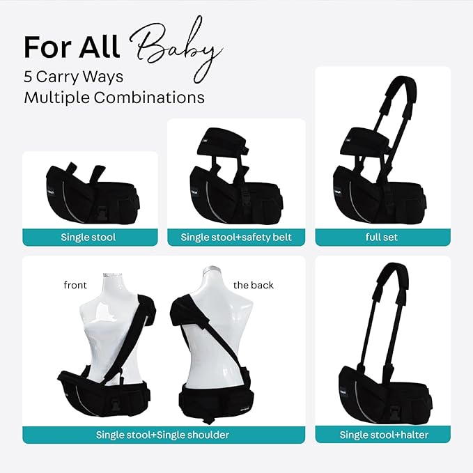 Baby Hip Carrier,Baby Carrier with Shoulder Strap,Adjustable Extended Waistband with Various Pockets-Ergonomic,Baby Carrier for Newborns & Toddlers -Black
