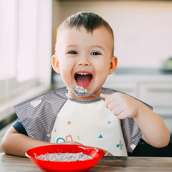 R HORSE 5Pcs Short Sleeved Bib for Baby Toddlers Waterproof Sleeved Bib with Pocket Animal Infants Feeding Bib for 0-36 Month