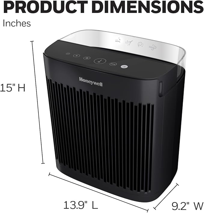 Honeywell Allergen Plus HEPA Air Purifier for Home, Large Rooms up to 900 Ft², Turbo Clean, HEPA Filter Reduces Allergens, Dust, Pollen, Pet Dander, All Smoke Types, Odors, Black, HPA5100B