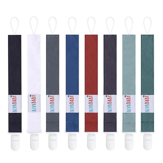 ALVABABY Pacifier Clips 8 Packs Paci Clip Holder Leashes Binky for Neutral Baby Boys and Girls Fits Binkie Styles,Baby Teethers