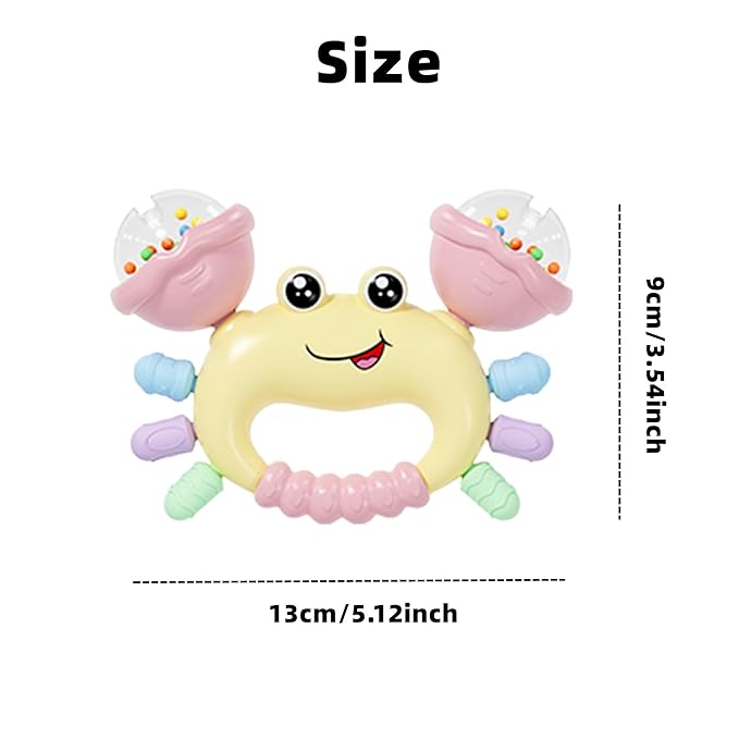 Baby Crab Rattle Toy - ABS Material, Handheld Crab Shaped Toy for Infants, Early Education Grip & Smart Toy for Newborn Boys and Girls(345A) (Yellow)