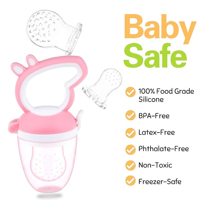 Baby Fruit Feeder with Mini Freezer Tray, Baby Teethers, Breastmilk Popsicle Molds for Teething Relief, Silicone Fresh Food Feeder for Safe Infant Self Feeding (Pig Pink)