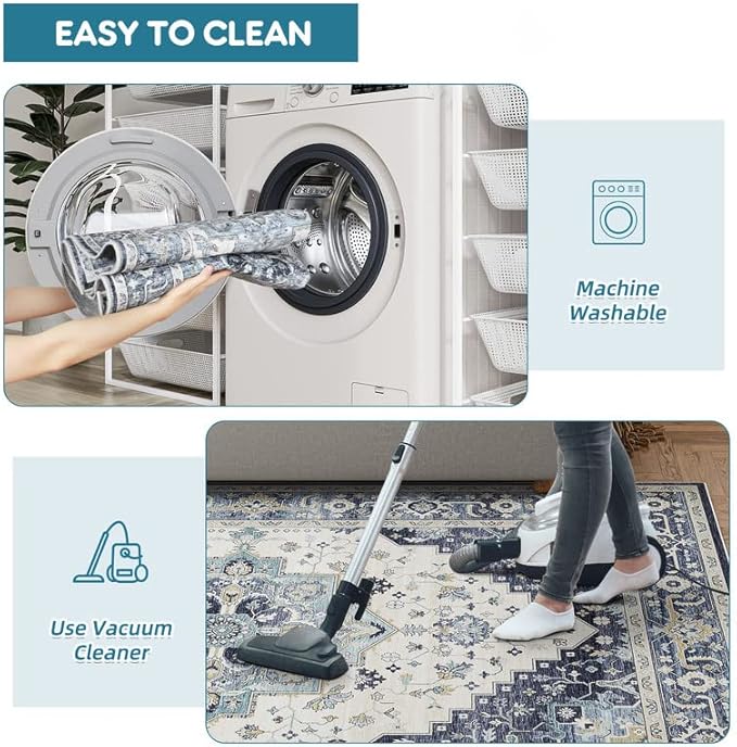 Dripex Vintage Washable Area Rug - 2x4 Indoor Door Mat Oriental Medallion Accent Throw Rug Distressed Foldable Non-Slip Low-Pile Bathroom Kitchen Rug for Entryway Laundry Room Living Room Bedroom