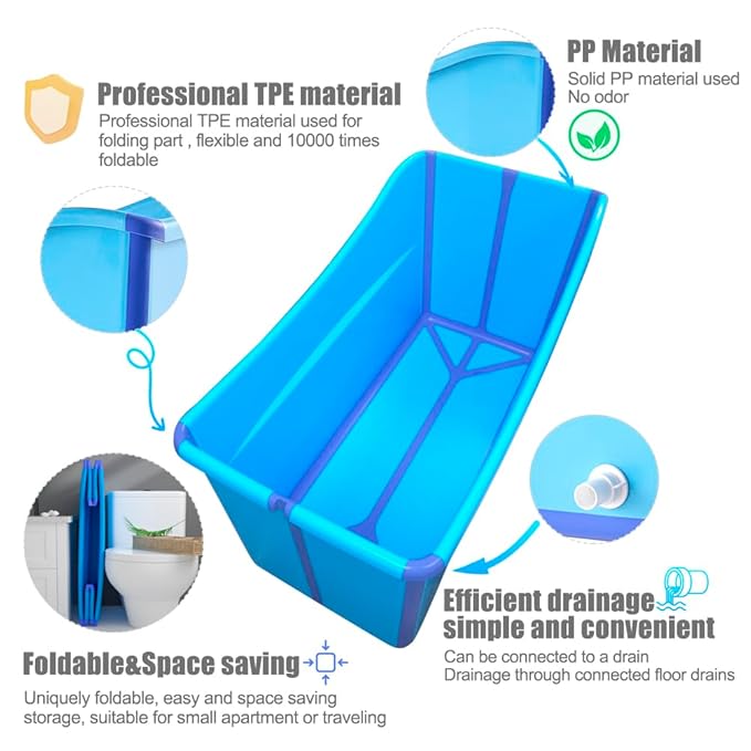 Large Foldable Bathtub for Toddler Collapsible Baby Bathtub Portable Bath tub Lightweight for Children Twins Petite Adult