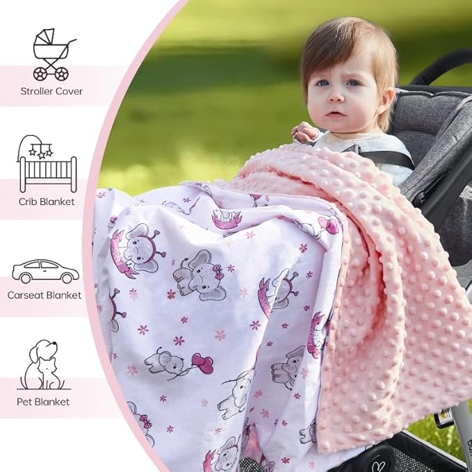 QSTEHEML Baby Blankets for Girls,Super Soft Elephant Nursery Minky Blanket Neutral,Baby Gifts Double Layer with Dotted Backing,Pink Newborn Blankets for Crib Stroller(Elephant, 30 * 40inch)
