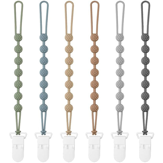 6 Pack Silicone Pacifier Clip with One-Piece Design for Baby Boys and Girls, BPA Free Soft Flexible Binky Clips with Texture for Baby Essentials