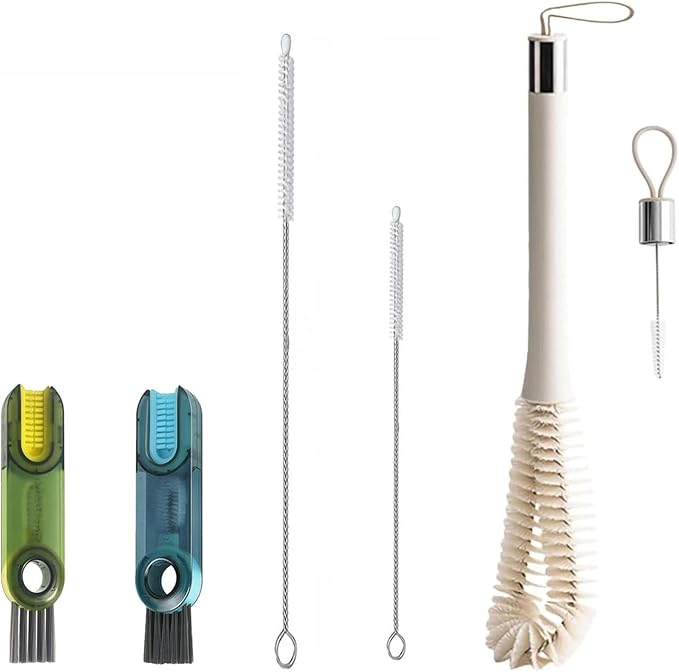 3-in-1 Cup Lid Cleaning Brush Set, 25 cm/9.8-inch Straw Cleaner Brush, Baby Bottle Brush, Water Bottle Cleaning Set, Multi-Purpose Cleaning Brushes, Extra-Long Straw Cleaning Brush(Green-Blue (Two)