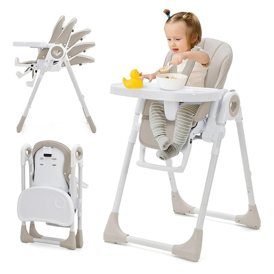Baby High Chair for Toddlers 1-3 Years Old, Foldable Baby High Chair with Removable Tray, Lightweight Folding Chair with 5-Point Safety Harness, Multiple Recline Positions & Compact Design