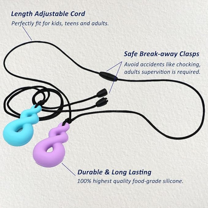 Chew Necklace for Boys and Girls, Silicone Chew Toys for Kids Teardrop Twist Pendants, Chewy Necklace Sensory for Autism or Oral Motor Special Needs BPA Free - 4 PCS Set