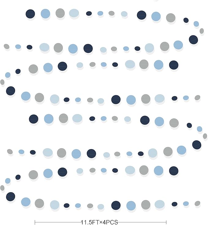 Dusty Blue Party Decorations Navy Blue Circle Dots Garland Gray Blue Hanging Paper Polka Dot Streamer for Wedding Baby Shower Engagement Bridal Shower Birthday Graduation Nautical Theme Party Supplies