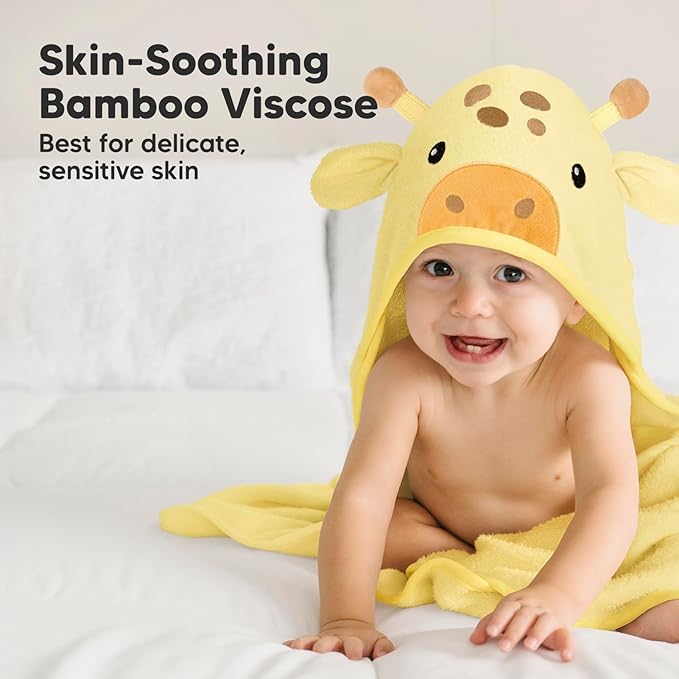 KeaBabies Hooded Baby Towel for Newborn - Viscose Derived from Bamboo Large Baby Bath Towels with Hood for Boys, Girls, Toddler, Extra Absorbent & Soft Newborn Bath Essentials (Giraffe)